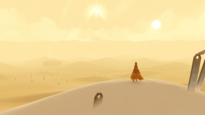 Journey game desert landscape with player character
