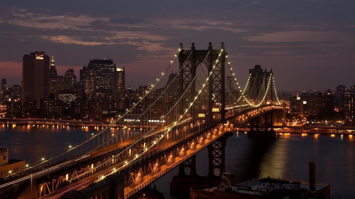 Manhattan Bridge at Night, New York City
