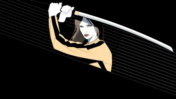 The Bride from Kill Bill with a Katana