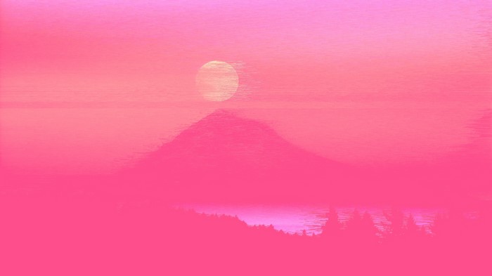 Neon aesthetic sunset over a mountain