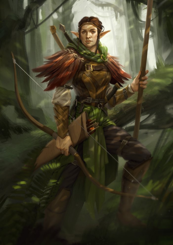 Elf Archer with Bow in Forest