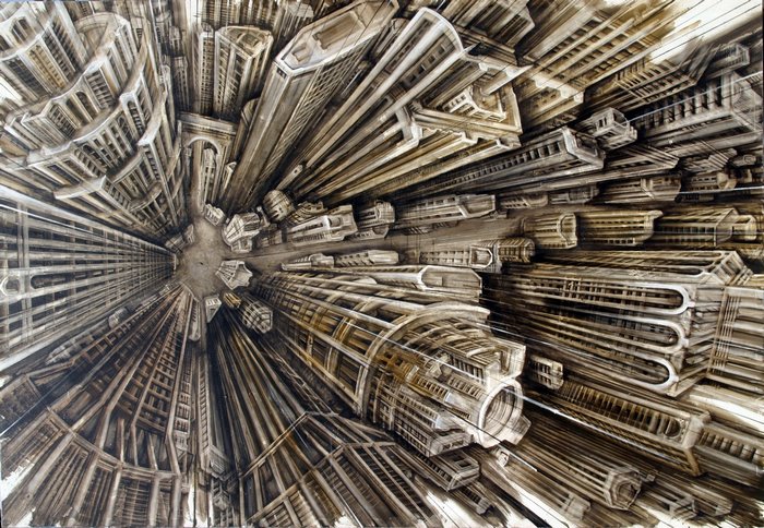 Abstract 3D Skyscraper Cityscape from a Top View