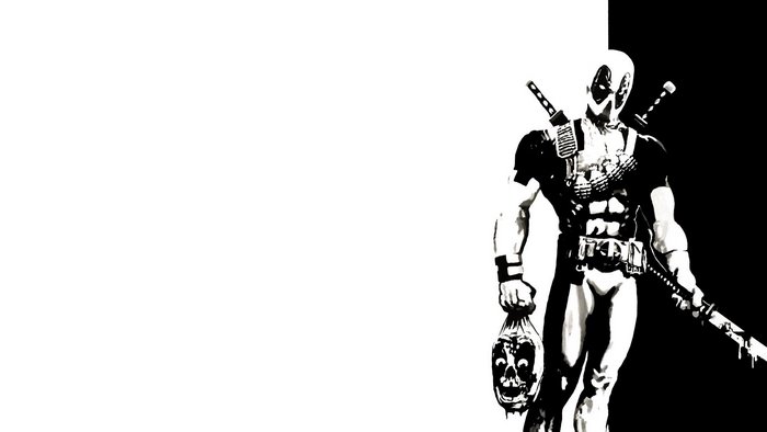 Deadpool holding a severed head