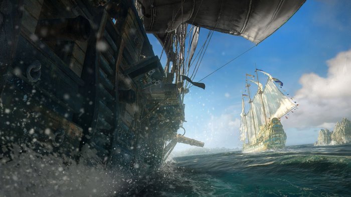 Pirate ships sailing on the ocean