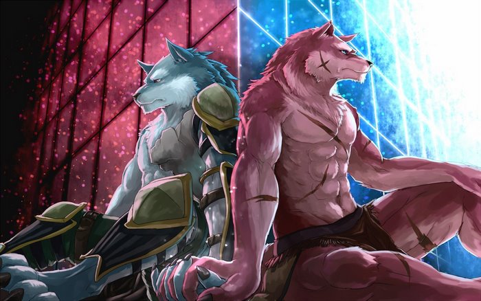 Anthro Dual Wolves in Contrasting Light