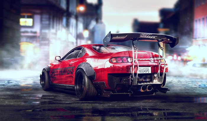 Red Toyota Supra with Speedhunters Theme and Oversized Wing