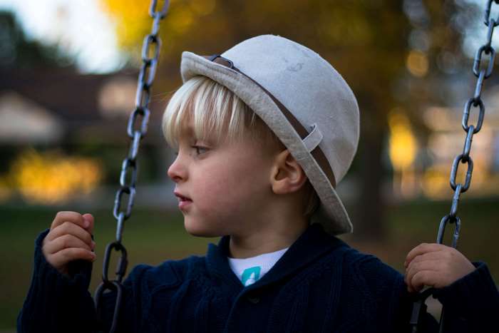 Boy in hat on a swing