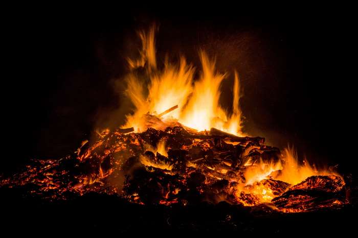 Large bonfire burning at night