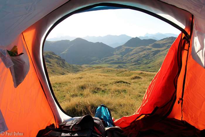 View from tent of mountain landscape