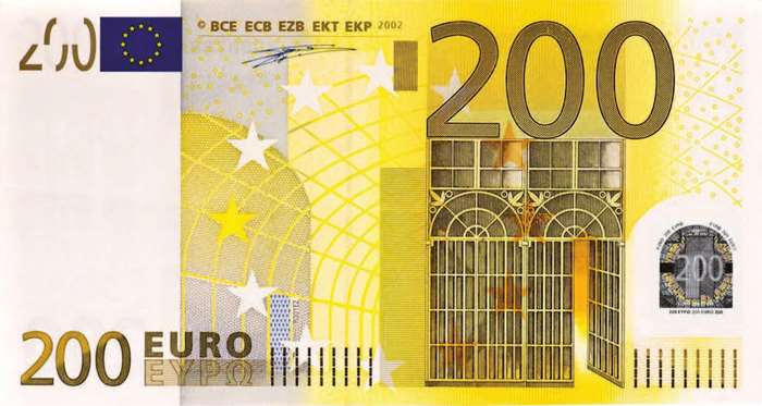 200 Euro banknote with EU flag and stars