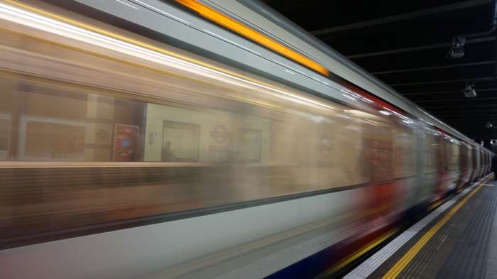 Blurry motion of a train at a subway station