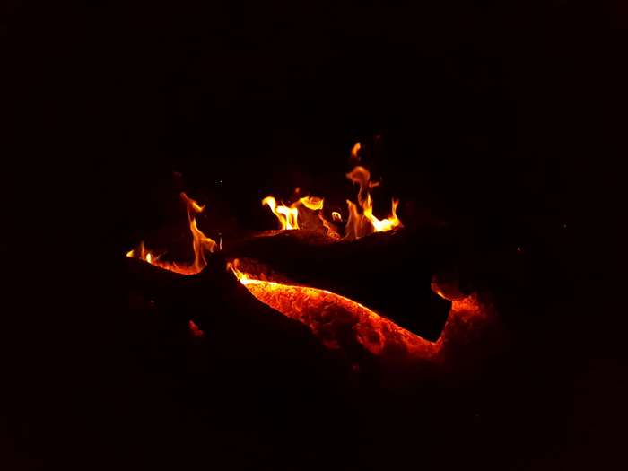 Campfire burning at night