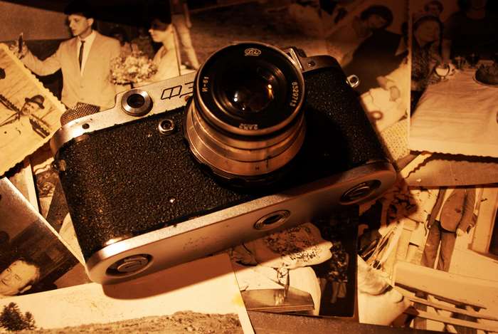 Vintage camera and old photographs