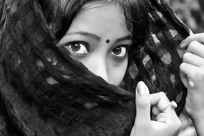 Indian girl with black scarf 4K