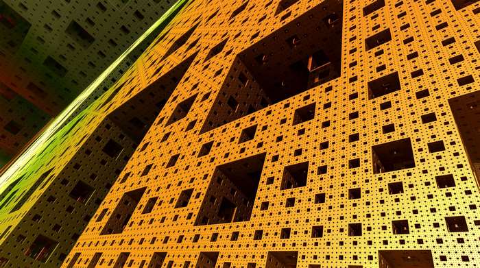 Abstract fractal architecture with yellow and green hues