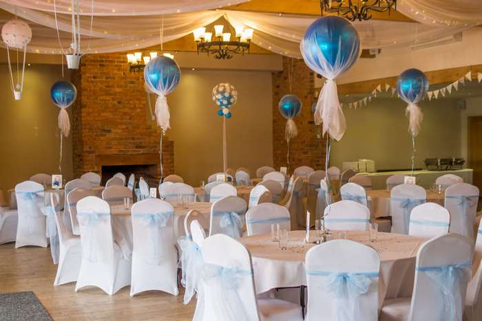 Wedding Reception with Blue and White Decorations