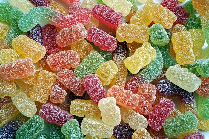 Colorful sour sugar coated jelly candies