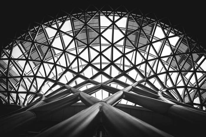 Modern steel structure with geometric pattern