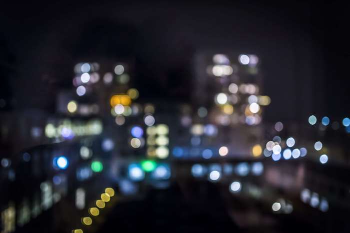 City lights at night with bokeh effect