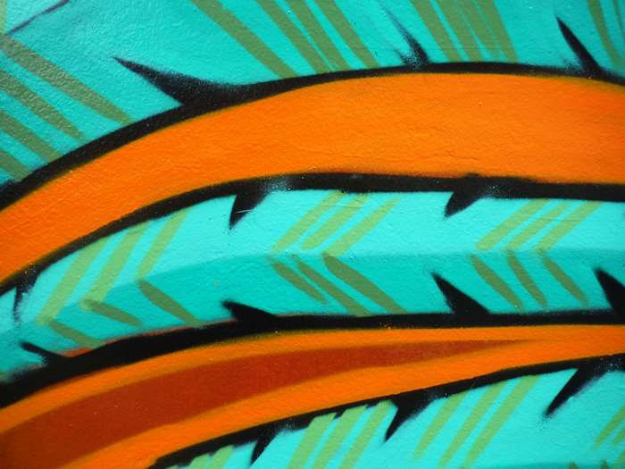 Abstract Graffiti Art with Orange Stripes and Teal Background 4K