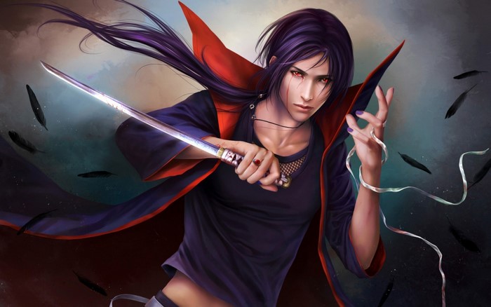 Itachi Uchiha from Naruto holding a sword