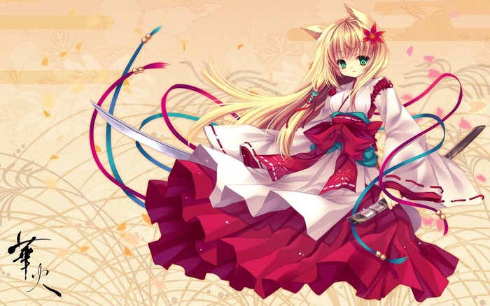 Anime girl with cat ears and katana