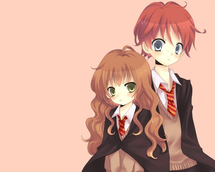 Harry Potter Characters Hermione and Ron in School Uniform