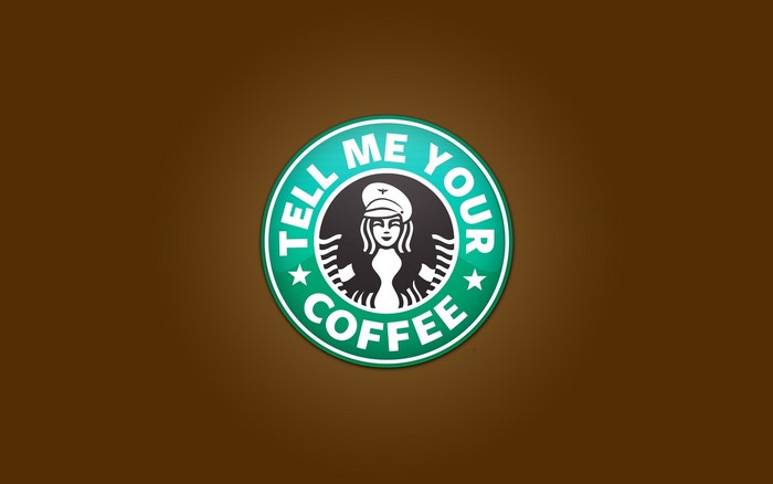 Starbucks logo with text "Tell Me Your Coffee"
