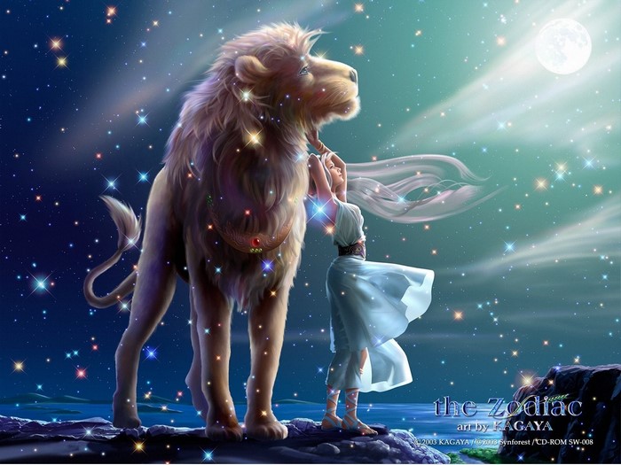 The Zodiac Leo with a girl and a lion