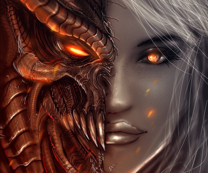 Half-demon, half-human face