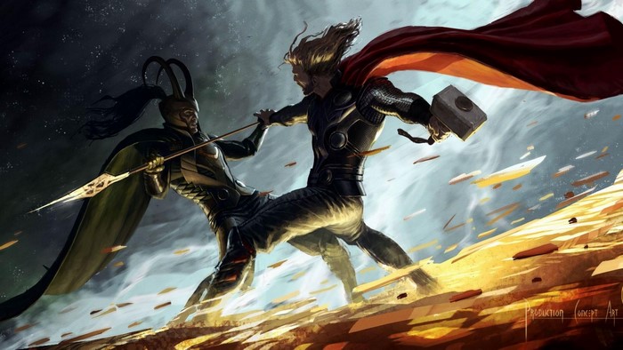 Thor and Loki in battle