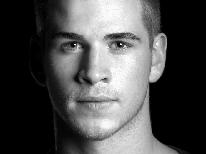Liam Hemsworth black and white portrait