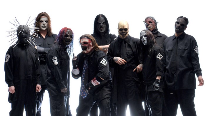 Slipknot band members wearing masks and costumes