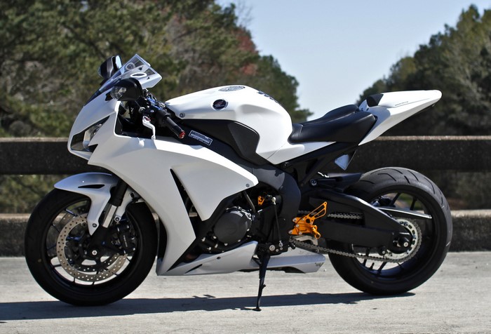 White Honda CBR1000RR motorcycle side view