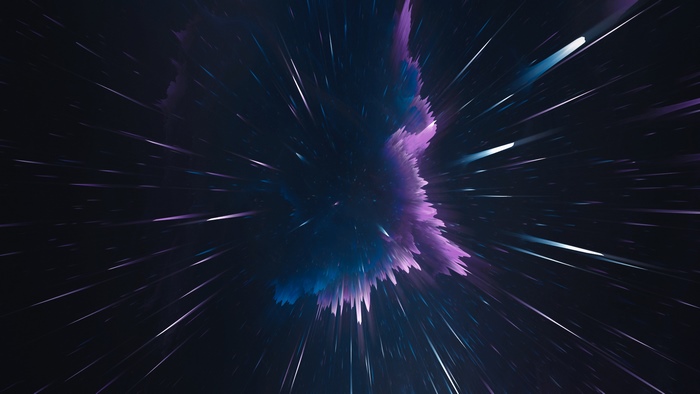 Abstract space explosion with light streaks