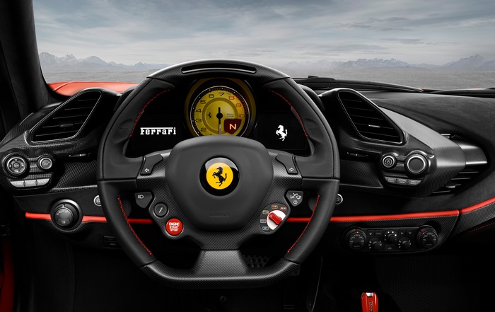 Ferrari 488 Pista interior dashboard and steering wheel