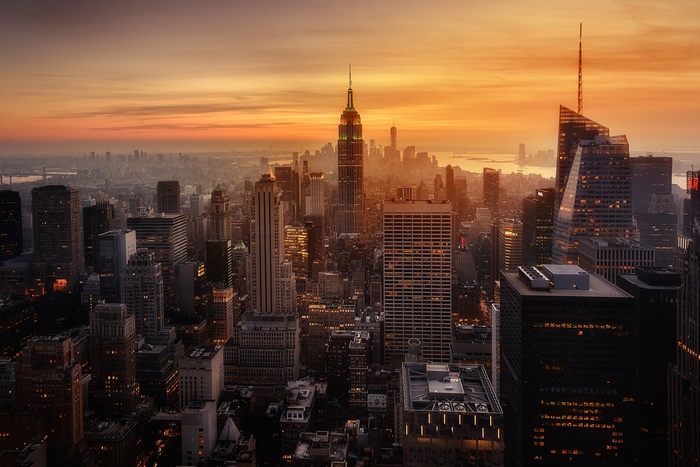 New York City Evening Skyline with Sunset Glow