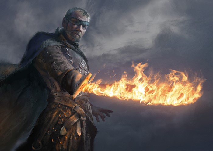 Beric Dondarrion from Game of Thrones with flaming sword