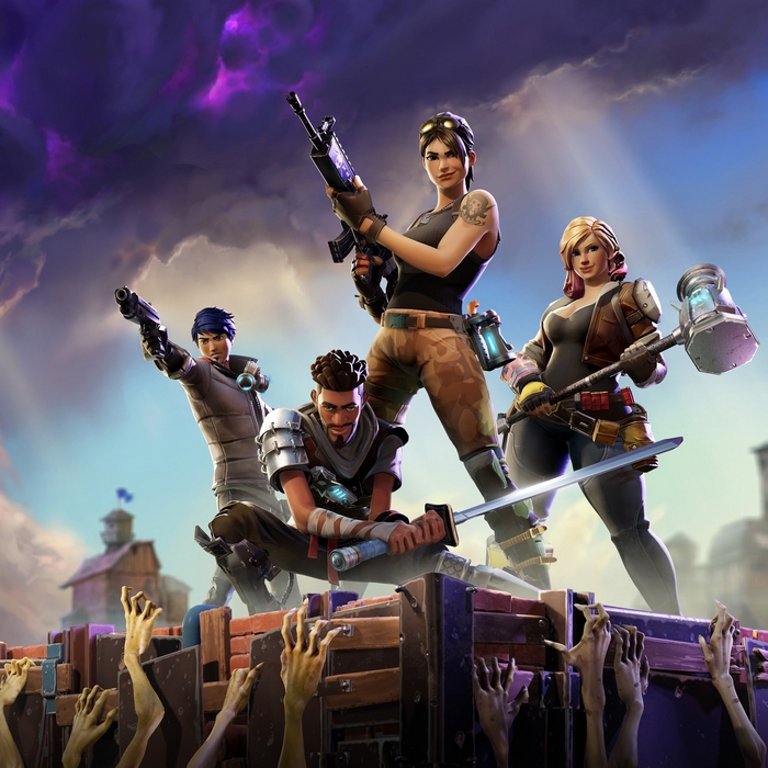Fortnite characters defending against zombies