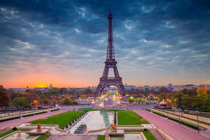 Sunset over the Eiffel Tower in Paris