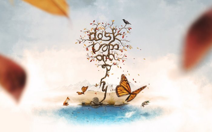 Creative tree with text and autumn leaves