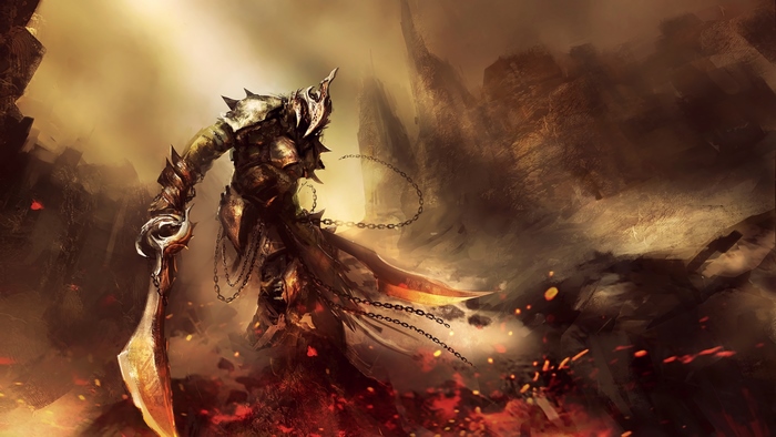 Fantasy warrior with sword and chains