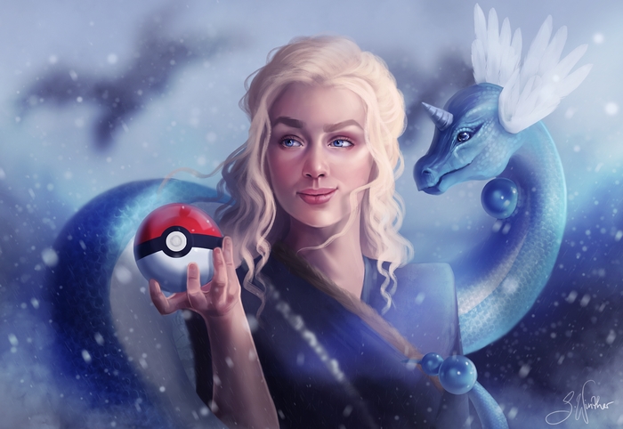 Daenerys Targaryen with Dragonite from Pokemon