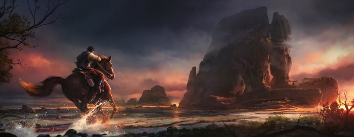 Red Dead Redemption 2 Rider in Dramatic Sunset Landscape