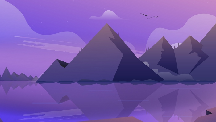 Minimalist mountain landscape illustration with reflection