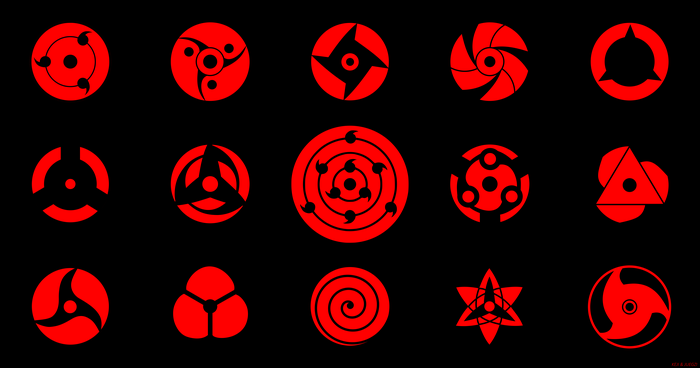 Red Sharingan and Mangekyō Sharingan Symbols from Naruto