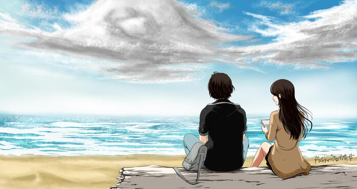 Hina Tachibana and Natsuo Fujii by the sea
