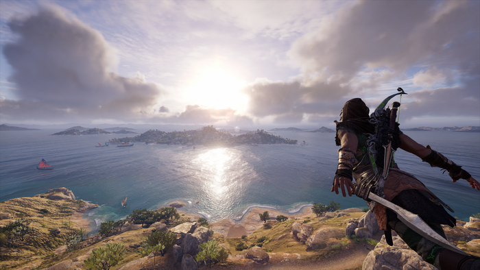 Assassin from Assassin's Creed Odyssey overlooking islands