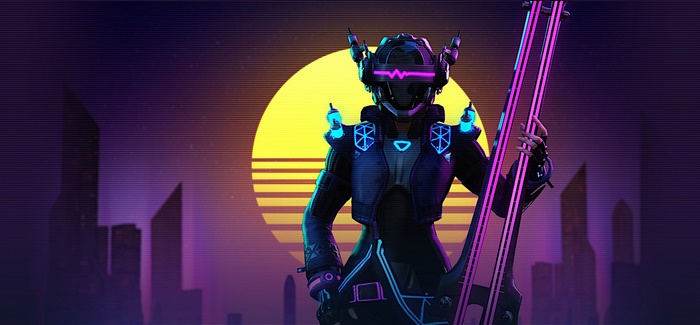 Cyberpunk character with a futuristic bass guitar