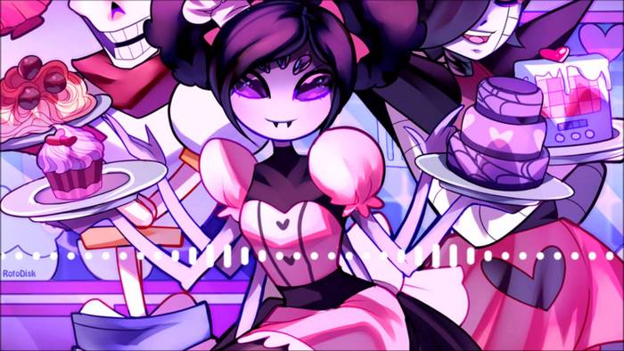 Muffet and friends from Undertale serving cakes